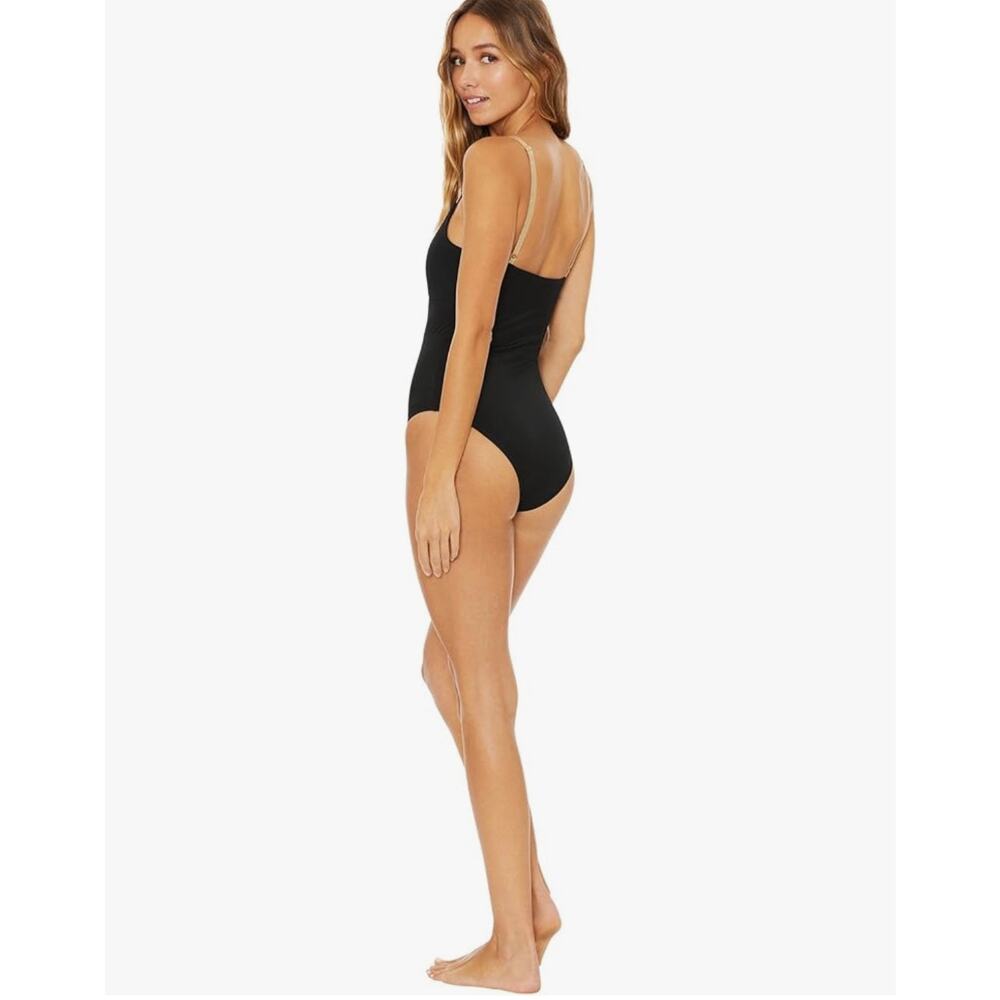 Beach Riot Leslie Black Cut Out Gold Metallic Trim One Piece Swimsuit Size Large - Picture 2 of 10